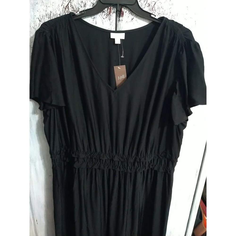 J. Jill Maxi V-neck Ruffled Sleeve Dress Black Nwt 3x Boho Feminine - Picture 4 of 13